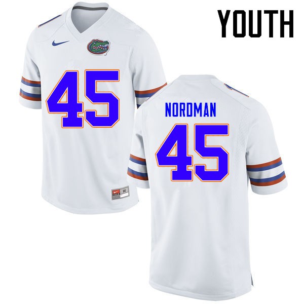 Florida Gators Youth #45 Charles Nordman College Football Jersey White